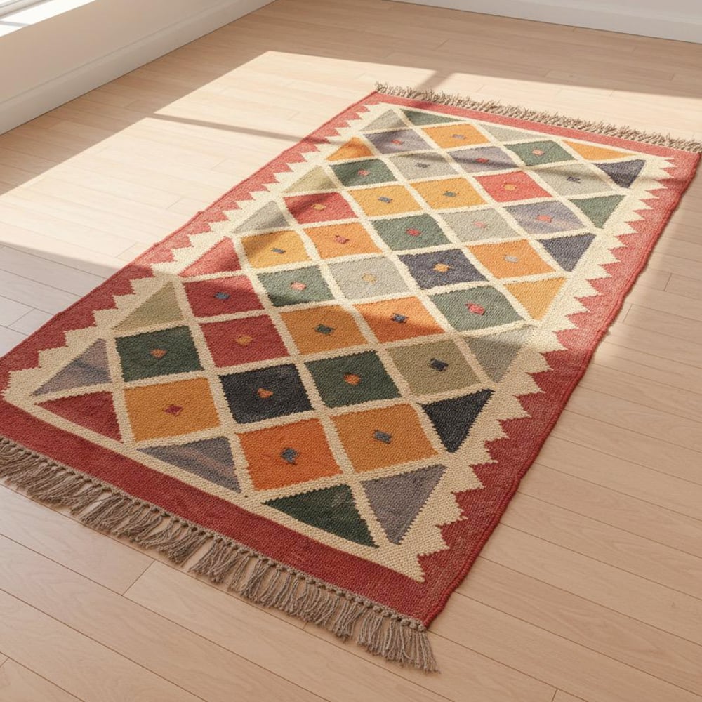 Multicolor Jute Handmade Vintage Dhurrie For Home